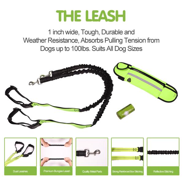Laisse réglable de Course Mains-Libres pour Chien/ Promener un ou deux chiens en même temps/ Un sac poubelle gratuit